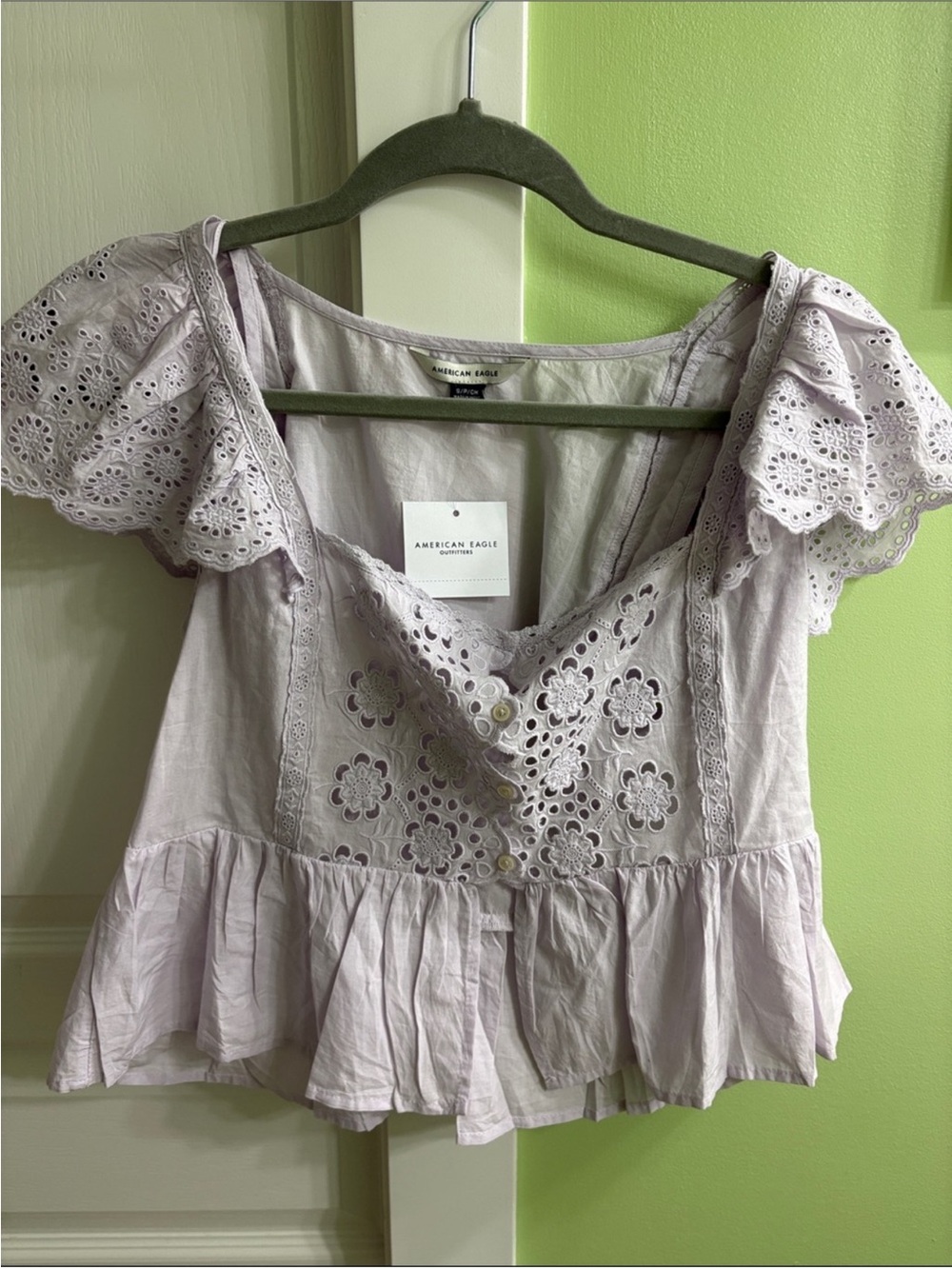 American Eagle Outfitters Lavender Eyelet Peplum Top